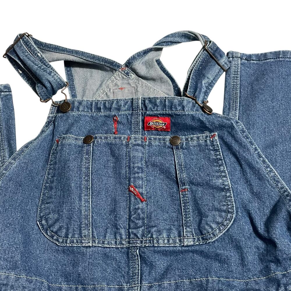 Dickies Mens Size 32 Carpenter Blue Denim Triple Stitch Bib Overalls Side Button - Picture 3 of 10